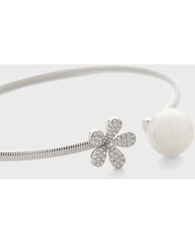 Pearls By Shari 18k White Gold 10.5mm South Sea Pearl And Pave Diamond Flower Bracelet