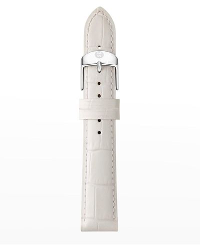 Michele 16Mm Embossed Alligator Pattern Calf Leather Watch Strap - White