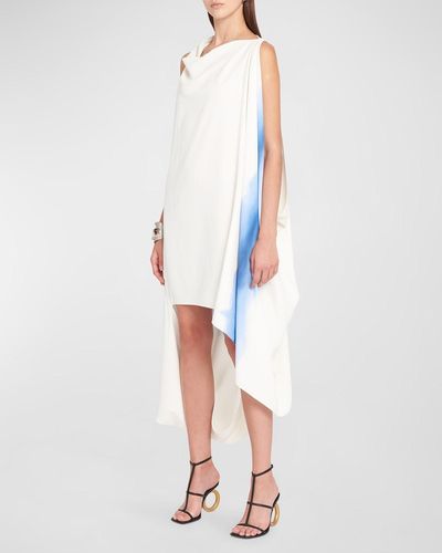 Ferragamo Degrade-Print Draped High-Low Shift Dress - White