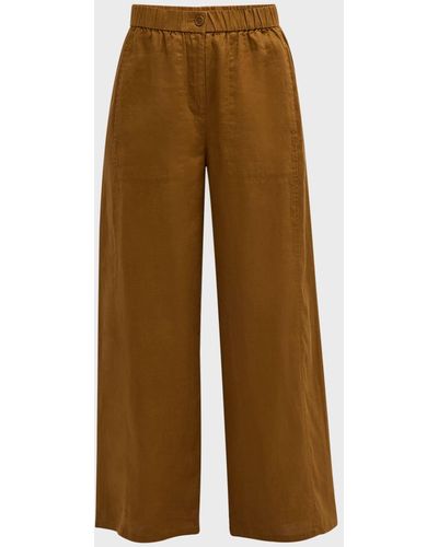Eileen Fisher Cropped Wide-Leg Organic Linen Pants - Brown