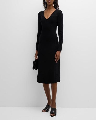 TSE Mixed-Stitch A-Line Midi Dress - Black
