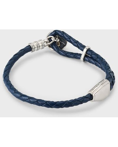 Jan Leslie Braided Leather Bracelet With Tiger'S Eye - Blue