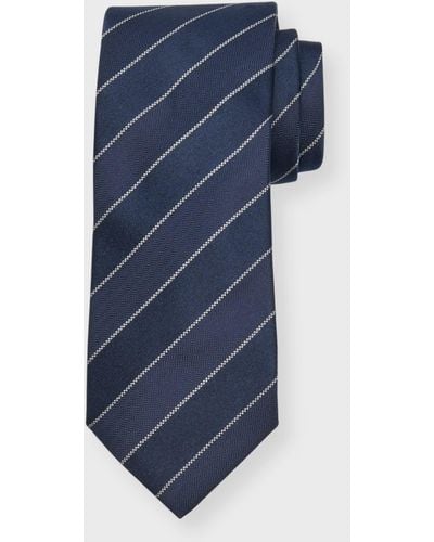 Brunello Cucinelli Double Stripe Silk-Cotton Tie - Blue