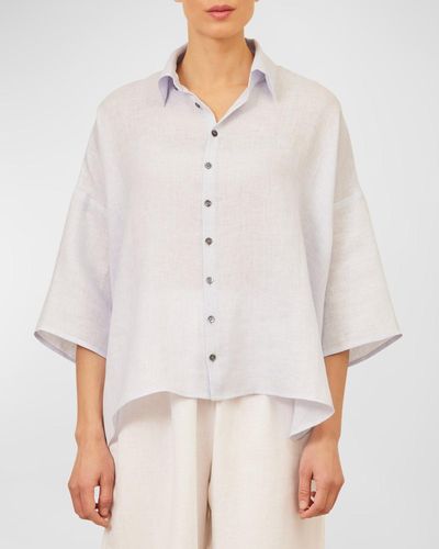 Eskandar Wide A-Line Collar Shirt (Mid Length) - White