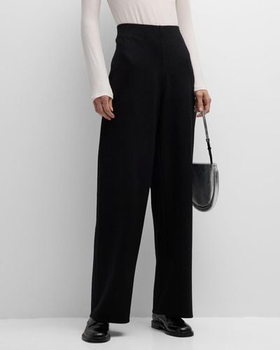 Eileen Fisher Petite High-Rise Tapered Wool Jersey Pants - Black