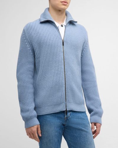 Iris Von Arnim Carino Stonewashed Cashmere Full-Zip Sweater - Blue