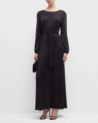 Misook Pleated Shimmer Knit Maxi Dress - Black
