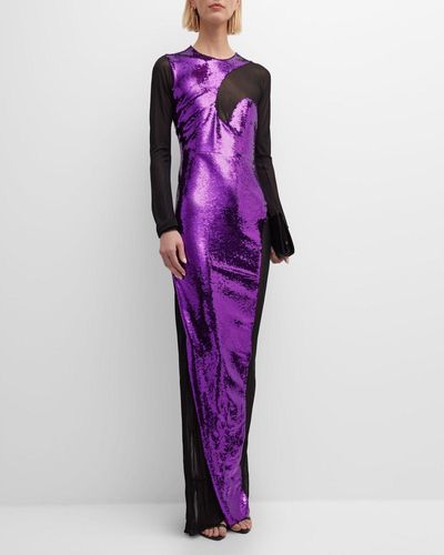 Tom Ford Mesh Evening Dress W/ Liquid Sequin Detail - Purple