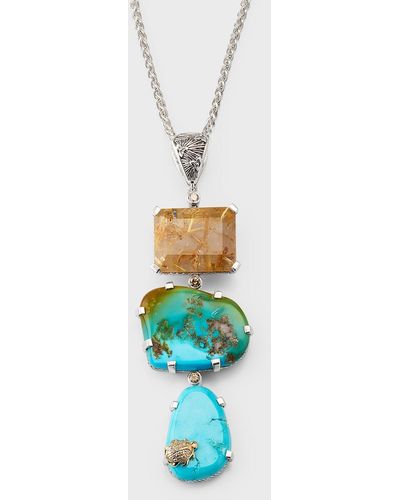 Stephen Dweck Gold Hair Rutilated Quartz, Turquoise And Champagne Diamond Pendant Necklace - White