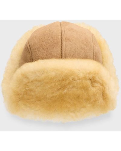 Crown Cap Double-faced Shearling Aviator Hat - Natural