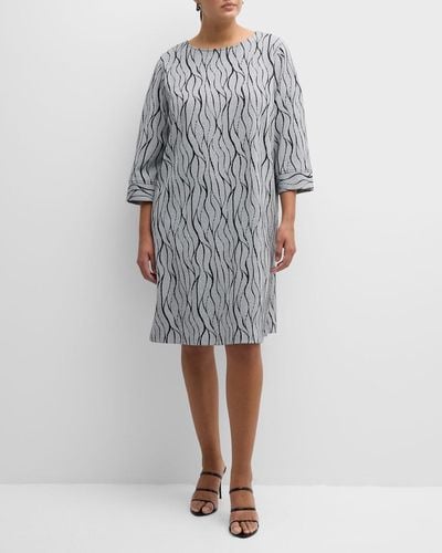 Caroline Rose Plus Plus Size Wave Intarsia-Knit Knee-Length Dress - Gray