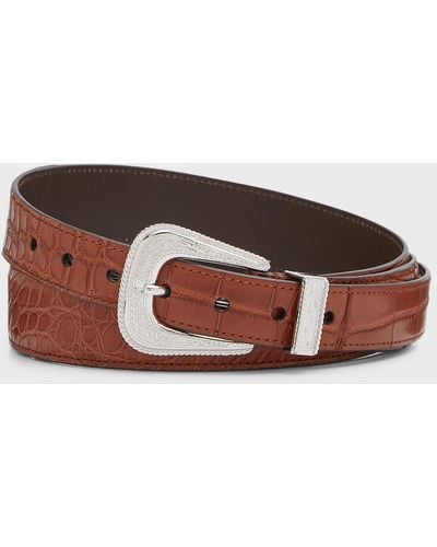 Brunello Cucinelli Western Buckle Croc Leather Belt - Brown