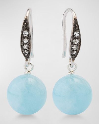 Margo Morrison Smooth Aquamarine Ball Earrings With Sapphires - Blue