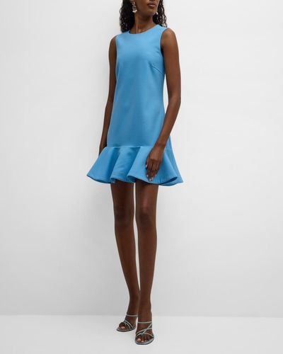 Oscar de la Renta Jewel-Neck Drop-Waist Ruffle Sleeveless Mini Dress - Blue