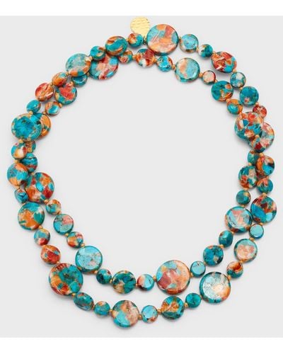 Devon Leigh Turquoise Spiny Oyster Coin Necklace - Blue