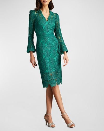 Tadashi Shoji Bell-Sleeve Sequin Lace Dress - Green