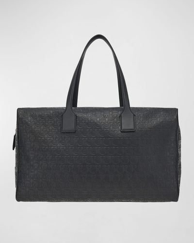 Ferragamo Gancini-Embossed Leather Weekender Duffel Bag - Black