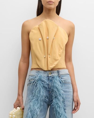 Hellessy Luis Beaded Scalloped Strapless Bustier Top - Blue