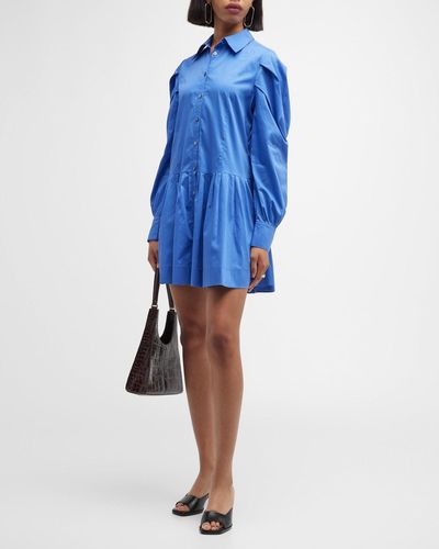 Harshman Esme Pleated Puff-Sleeve Mini Shirtdress - Blue
