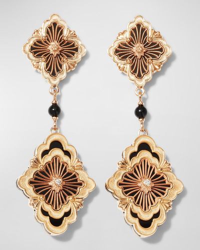 Buccellati Opera Tulle Pendant Earrings With Onyx, Diamonds And 18k Pink Gold - Metallic