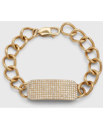 Sheryl Lowe 14k Gold Diamond Id Tag Curb Chain Bracelet - Metallic