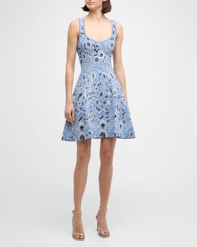 Etro Jaquard Knit Bandana Print Flare Mini Dress - Blue