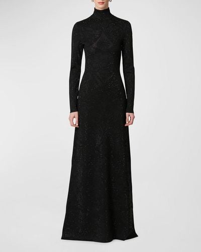 Carolina Herrera Embellished Crystal Lace Knit Gown - Black