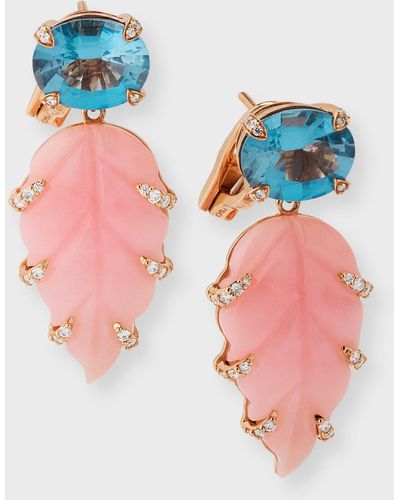 Piranesi 18K Rose Oval Topaz, Carved Opal And Round Diamond Earrings - Blue