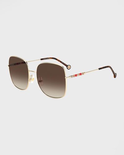 Carolina Herrera Tonal Striped Monogram Square Metal Sunglasses - Brown