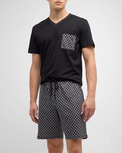 Hom Vince Patterned Short Pajama Set - Black