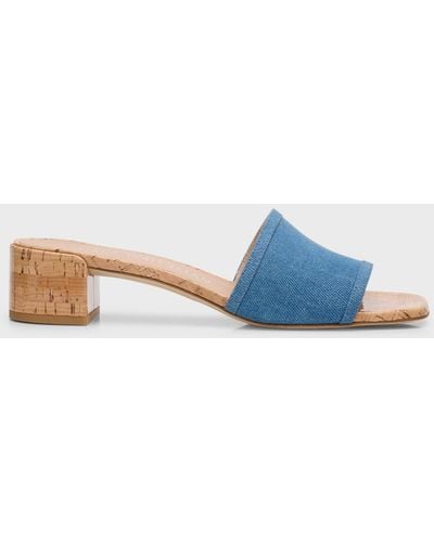 Stuart Weitzman Cayman Denim Cork Mule Sandals - Blue