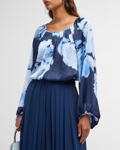 Ramy Brook Aria Watercolor Bloom Blouse - Blue