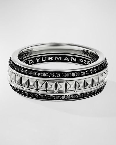 David Yurman 6mm Pyramid & Diamond Pave Band Ring - Metallic