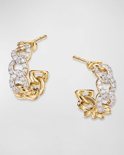 David Yurman Belmont Huggie Hoop Earrings In 18k Gold With Diamonds - Metallic