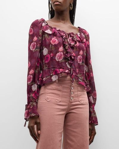 PAIGE Lanea Floral Ruffle Blouse - Red