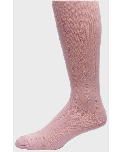 Neiman Marcus Rib-Cashmere Crew Socks - Pink