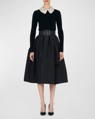 Carolina Herrera High-Waist Pleated Full Midi Skirt - Black