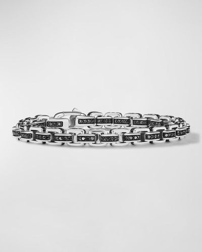 David Yurman Box Chain Bracelet With Black Diamonds In Silver, 7.3mm - Multicolor