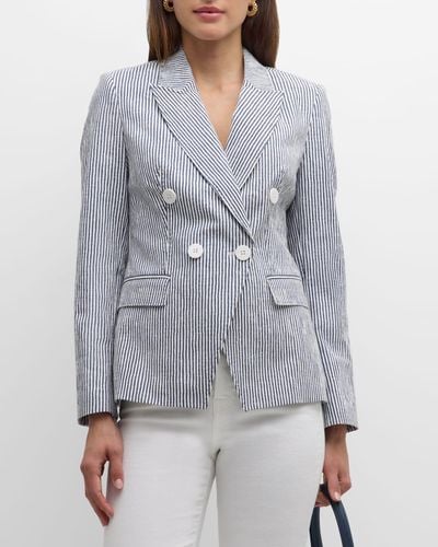 Tahari The Abagail Striped Double-Breasted Blazer - Gray