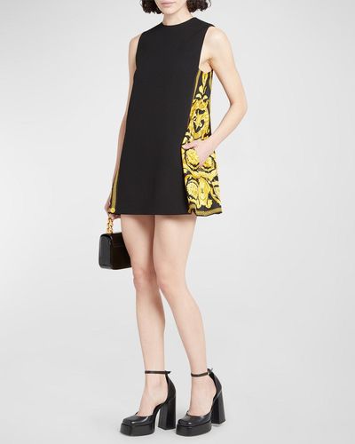 Versace Baroque Paneled Sleeveless Mini Dress - Black
