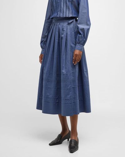 Merlette Aparejo Pleated A-line Cotton Midi Skirt - Blue