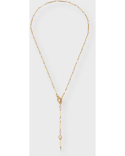 64 Facets 18k Yellow Gold Ethereal Diamond And Gold Bar Necklace - White