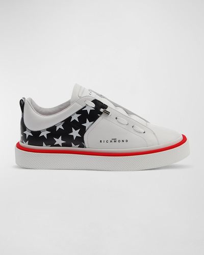 John Richmond Tricolor Star-Print Low-Top Sneakers - White