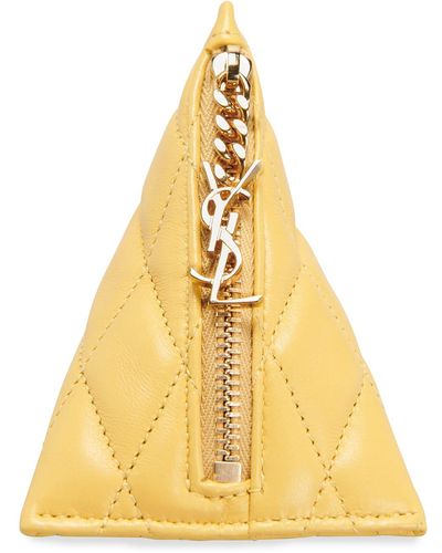 Saint Laurent Triangle Ysl Quilted Pouch Key Chain - Yellow