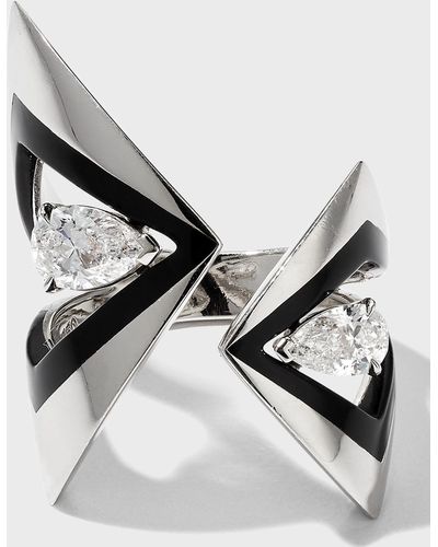 Etho Maria Platinum Ring With Diamonds And Black Ceramic, Size 6.5 - Metallic