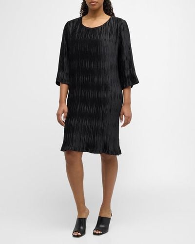 Caroline Rose Plus Plus Size Pleated 3/4-Sleeve Knee-Length Dress - Black