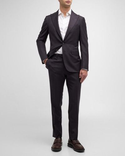 Canali Tonal Check Wool Suit - Black