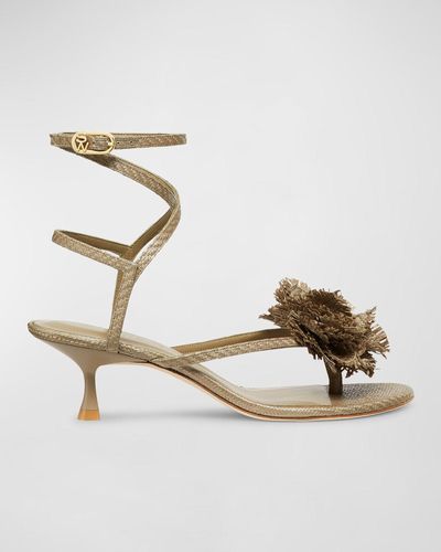 Stuart Weitzman Belize Flower Thong Ankle-Strap Sandals - Metallic
