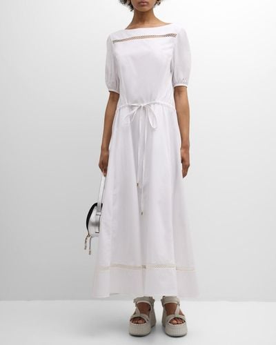 Chloé X High Summer Poplin Maxi Dress With Netted Detailing - White
