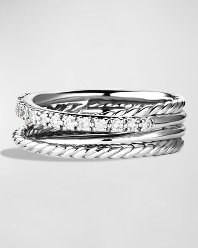 David Yurman Crossover Ring With Diamonds - Metallic
